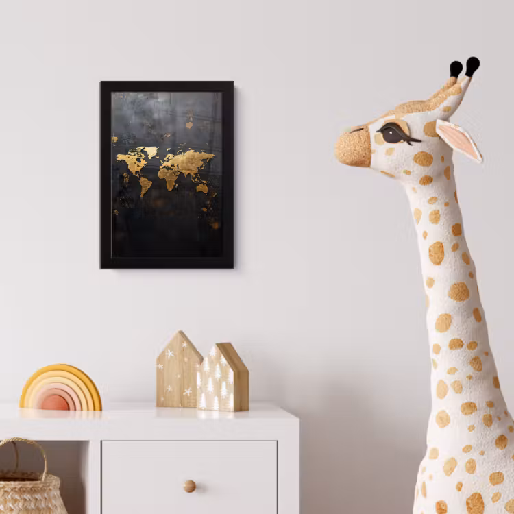 Wereldkaart - Artistiek - Zwart fotolijst zwart zonder passe partout klein -usfeer4_kinderkamer