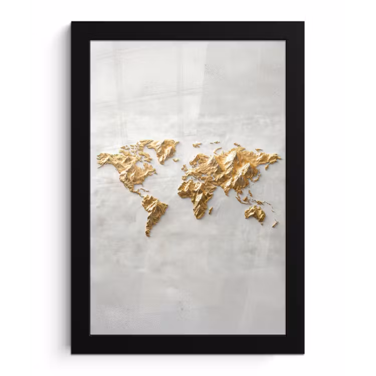 Wereldkaart - Artistiek - Grillige textuur fotolijst zwart zonder passe partout klein -3d