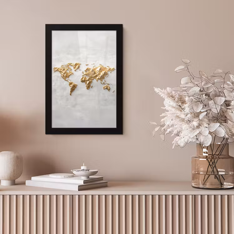 Wereldkaart - Artistiek - Grillige textuur fotolijst zwart zonder passe partout klein -sfeer5
