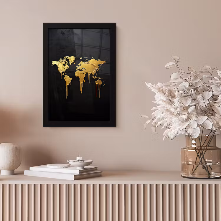 Wereldkaart - Lange druppels - Contrast fotolijst zwart zonder passe partout klein -sfeer5