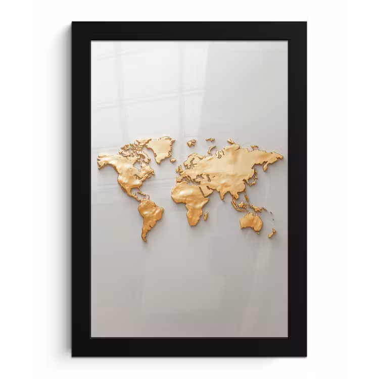 Wereldkaart - Luxe uitstraling - Wit fotolijst zwart zonder passe partout klein -3d