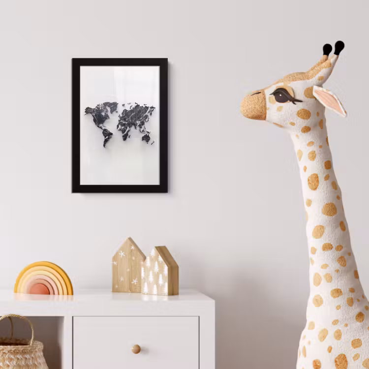 Wereldkaart - Marmer - Modern fotolijst zwart zonder passe partout klein -usfeer4_kinderkamer