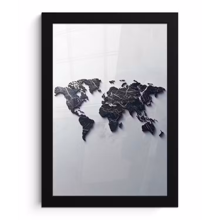 Wereldkaart - Marmer - Ruwe achtergrond fotolijst zwart zonder passe partout klein -3d
