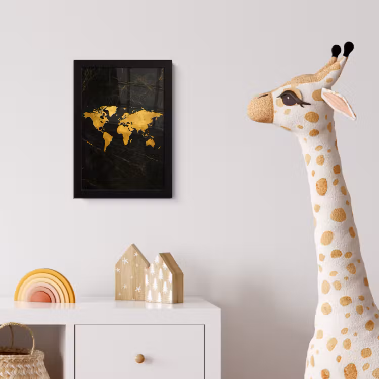 Wereldkaart - Marmerstructuur - Elegant - Zwart fotolijst zwart zonder passe partout klein -usfeer4_kinderkamer