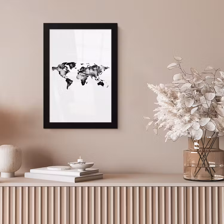 Wereldkaart - Minimalistisch fotolijst zwart zonder passe partout klein -sfeer5