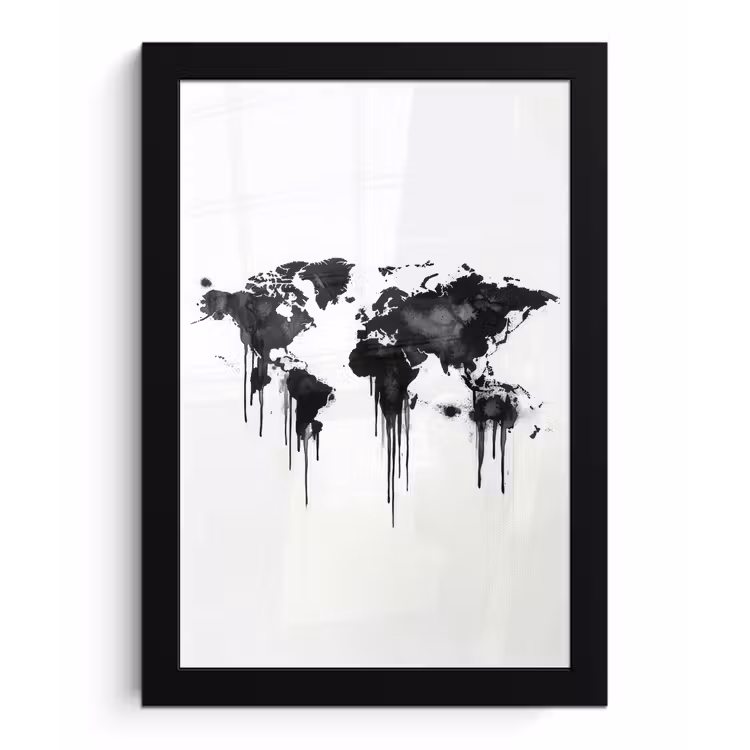 Wereldkaart - Minimalistisch - Graffiti fotolijst zwart zonder passe partout klein -3d
