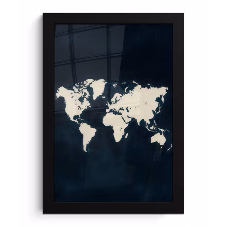 Wereldkaart - Minimalistisch - Contrast fotolijst zwart zonder passe partout klein -3d