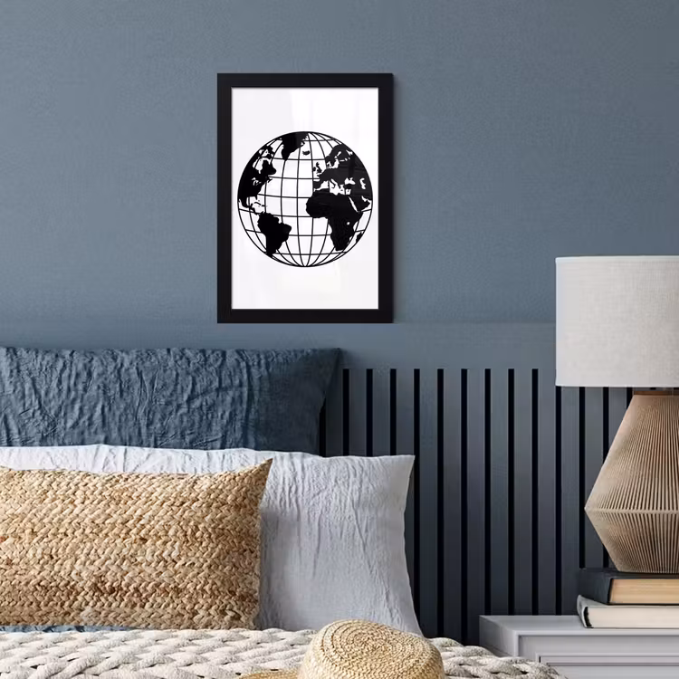 Wereldkaart - Minimalistisch - Zwart - Wit fotolijst zwart zonder passe partout klein -sfeer3