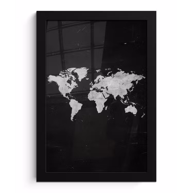 Wereldkaart - Minimalistisch - Wit fotolijst zwart zonder passe partout klein -3d