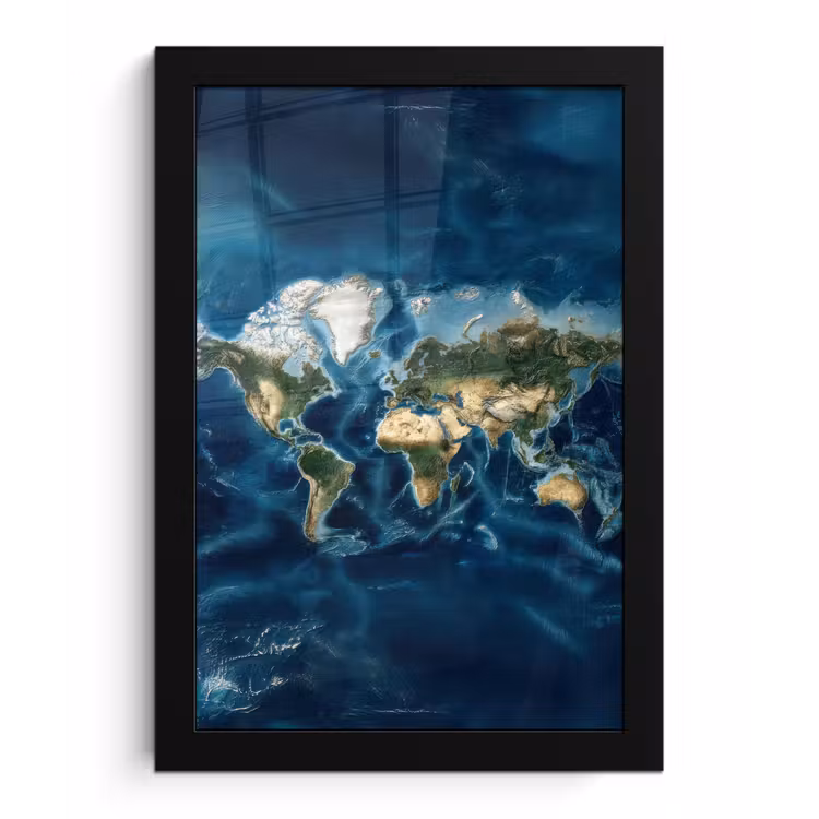 Wereldkaart - Natuurlijk - Goud fotolijst zwart zonder passe partout klein -3d