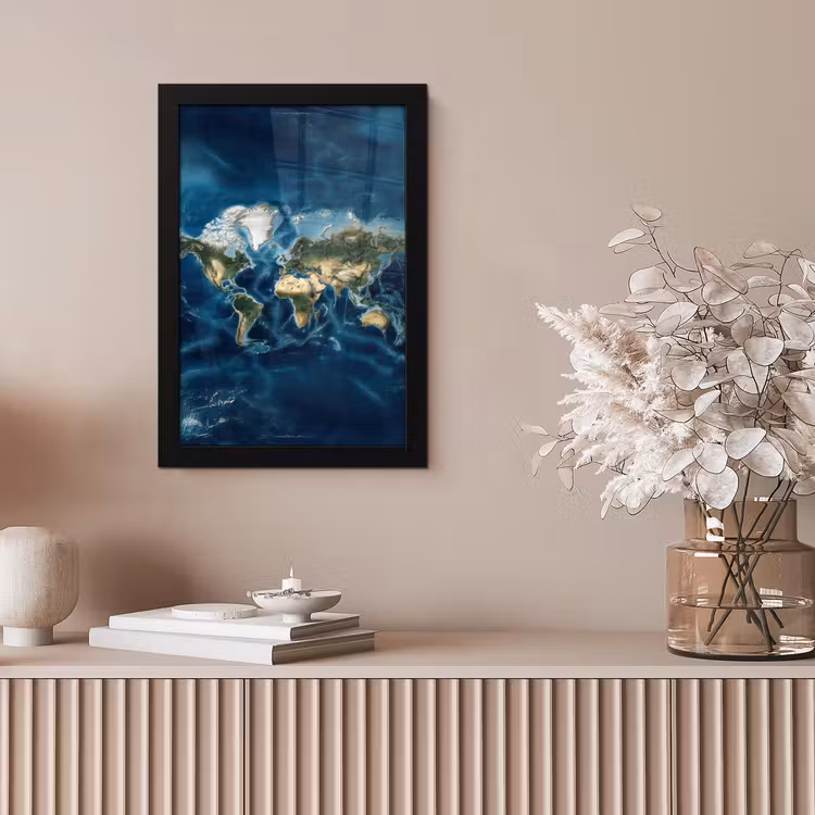 Wereldkaart - Natuurlijk - Goud fotolijst zwart zonder passe partout klein -sfeer5
