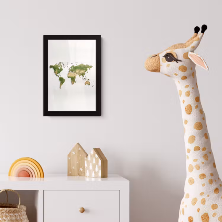Wereldkaart - Natuurlijke kleuren - reliëfstijl fotolijst zwart zonder passe partout klein -usfeer4_kinderkamer