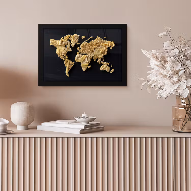 Wereldkaart - Pasta - Zwart fotolijst zwart zonder passe partout klein -sfeer5