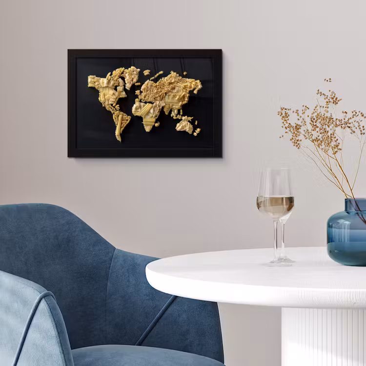 Wereldkaart - Pasta - Zwart fotolijst zwart zonder passe partout klein -sfeer4
