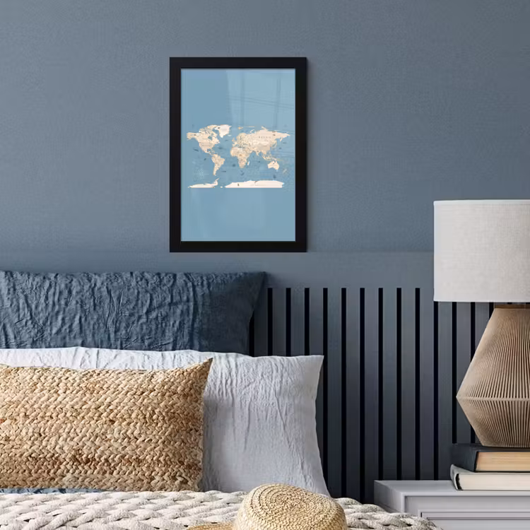 Wereldkaart - Oceaan - Realistisch - Blauw fotolijst zwart zonder passe partout klein -sfeer3
