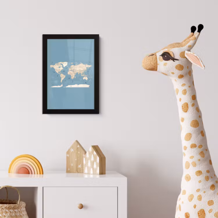 Wereldkaart - Oceaan - Realistisch - Blauw fotolijst zwart zonder passe partout klein -usfeer4_kinderkamer