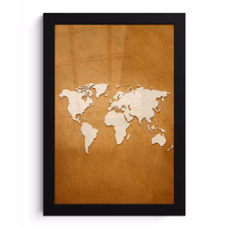 Wereldkaart - Papierstructuur - Bruin fotolijst zwart zonder passe partout klein -3d