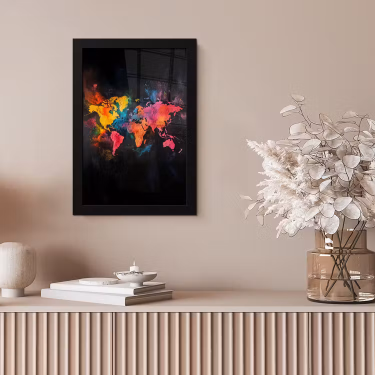 Wereldkaart - Poeder - Kleuren fotolijst zwart zonder passe partout klein -sfeer5