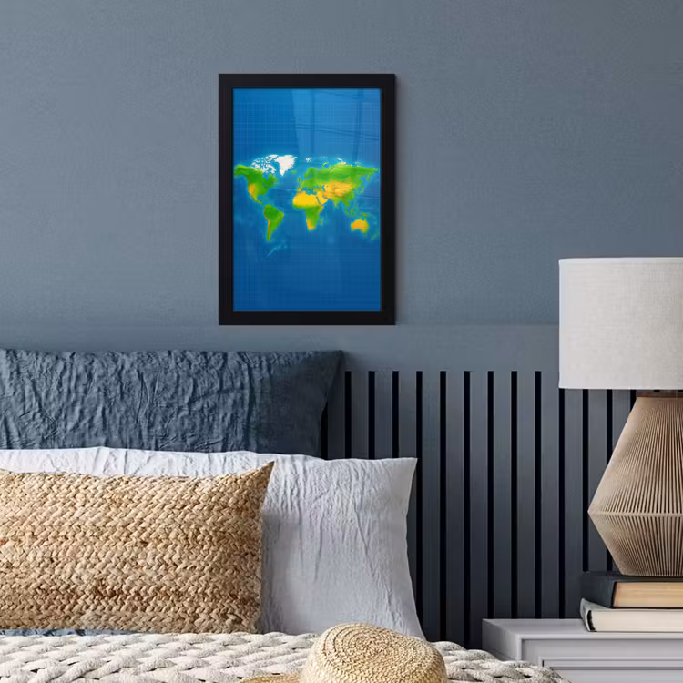 Wereldkaart - Raster - Helder kleurenpalet fotolijst zwart zonder passe partout klein -sfeer3