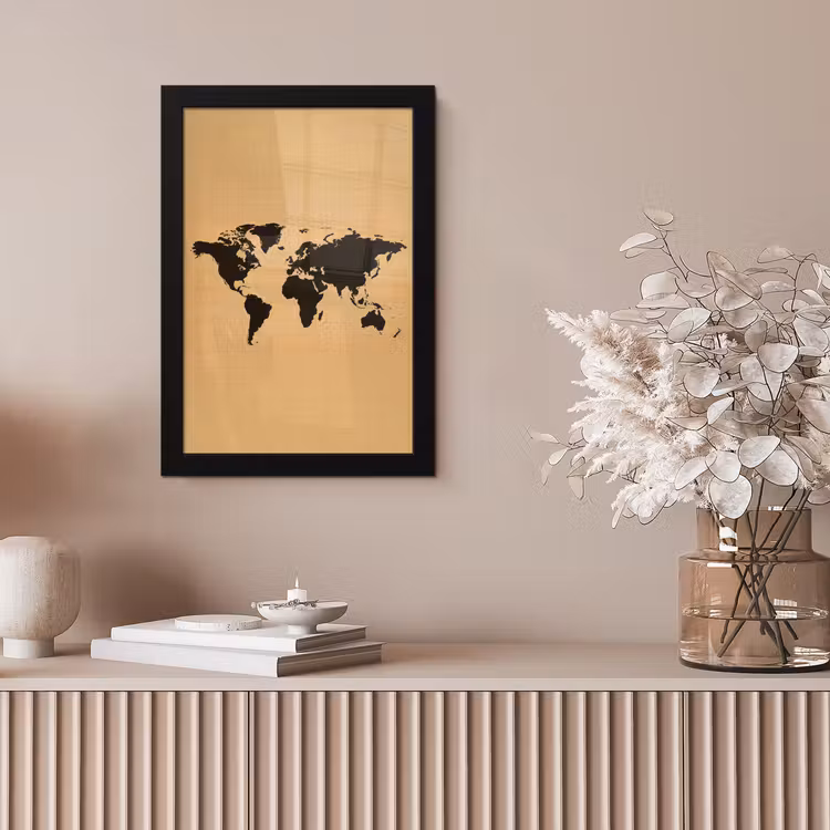 Wereldkaart - Raster -Zwart fotolijst zwart zonder passe partout klein -sfeer5