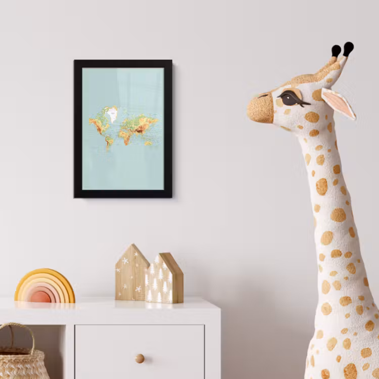 Wereldkaart - Realistisch - Blauw fotolijst zwart zonder passe partout klein -usfeer4_kinderkamer