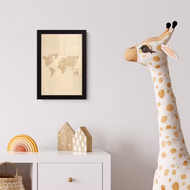 Wereldkaart - Zandkleurig - Minimalistisch fotolijst zwart zonder passe partout klein -usfeer4_kinderkamer