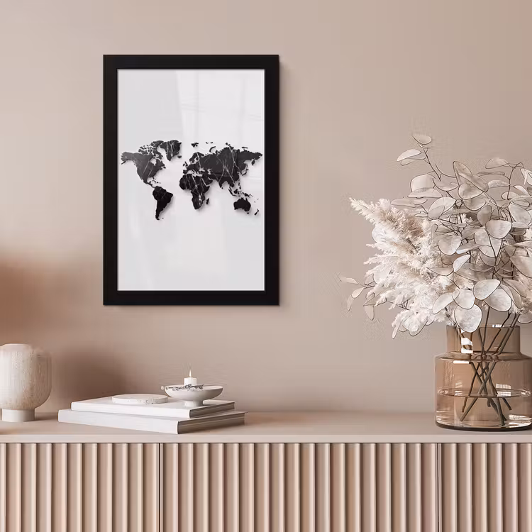 Wereldkaart - Zwart - Marmer - Elegant fotolijst zwart zonder passe partout klein -sfeer5