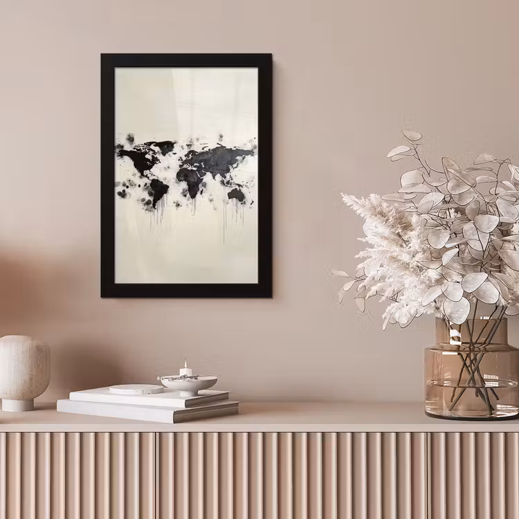 Wereldkaart - Zwart - Inkt fotolijst zwart zonder passe partout klein -sfeer5