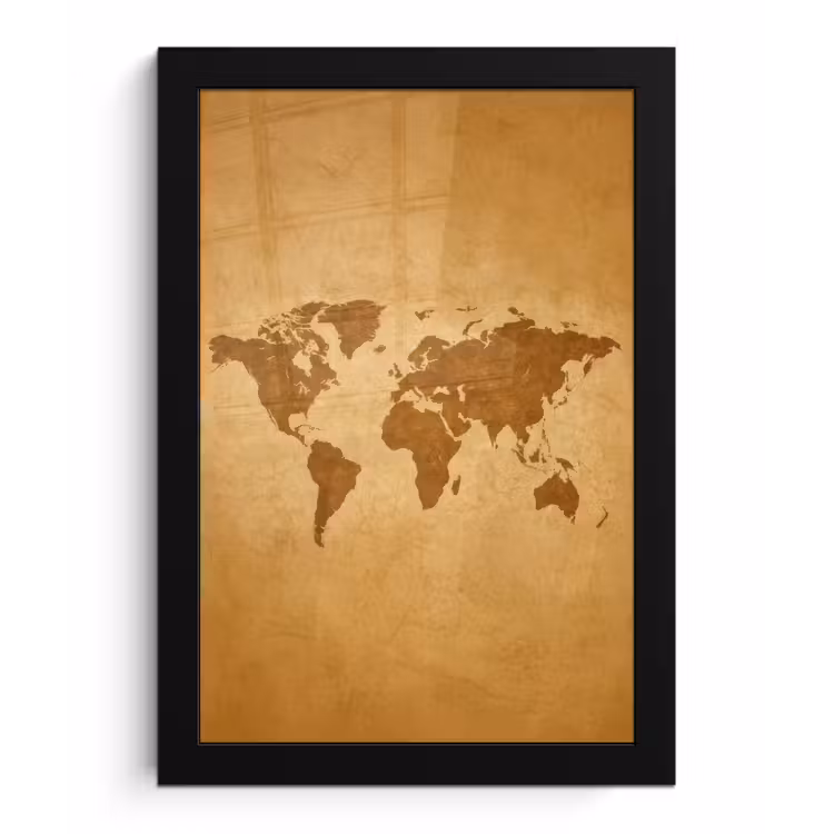 Wereldkaart - sepia silhouet fotolijst zwart zonder passe partout klein -3d