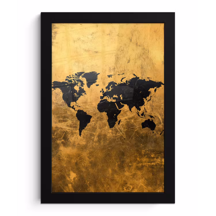 Wereldkaart - Vlekdetails - Goud fotolijst zwart zonder passe partout klein -3d