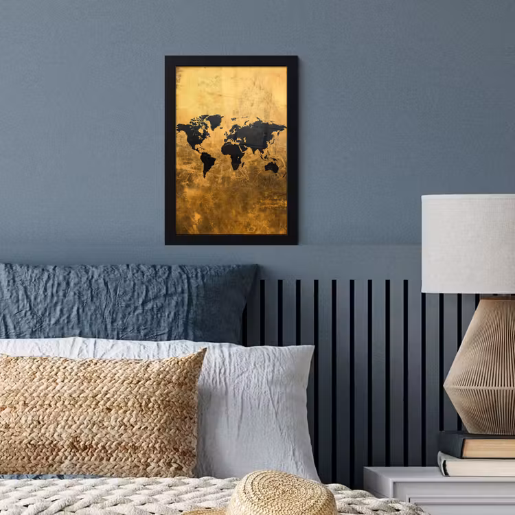 Wereldkaart - Vlekdetails - Goud fotolijst zwart zonder passe partout klein -sfeer3
