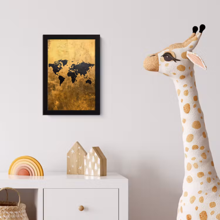 Wereldkaart - Vlekdetails - Goud fotolijst zwart zonder passe partout klein -usfeer4_kinderkamer