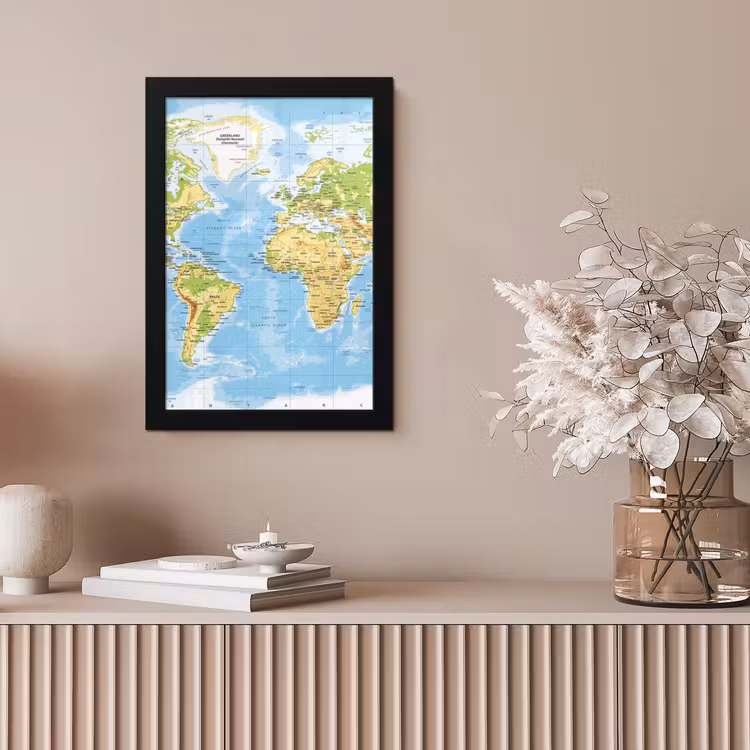 Wereldkaart - Staatkundig - Blauw - Aarde - Educatief fotolijst zwart zonder passe partout klein -sfeer5