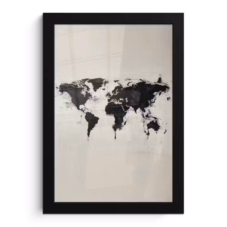 Wereldkaart - Textuur - Verf fotolijst zwart zonder passe partout klein -3d