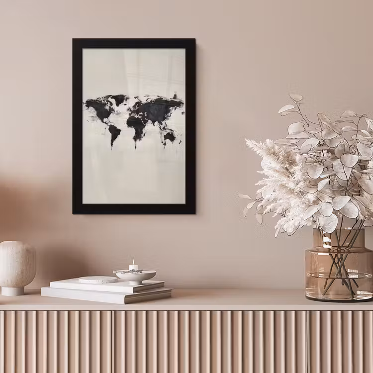 Wereldkaart - Textuur - Verf fotolijst zwart zonder passe partout klein -sfeer5