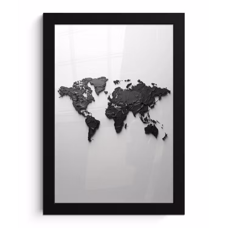 Wereldkaart - Structuur - Zwart fotolijst zwart zonder passe partout klein -3d