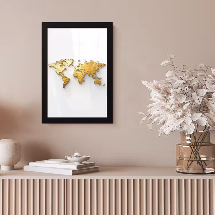Wereldkaart - Volumineus - Wit fotolijst zwart zonder passe partout klein -sfeer5