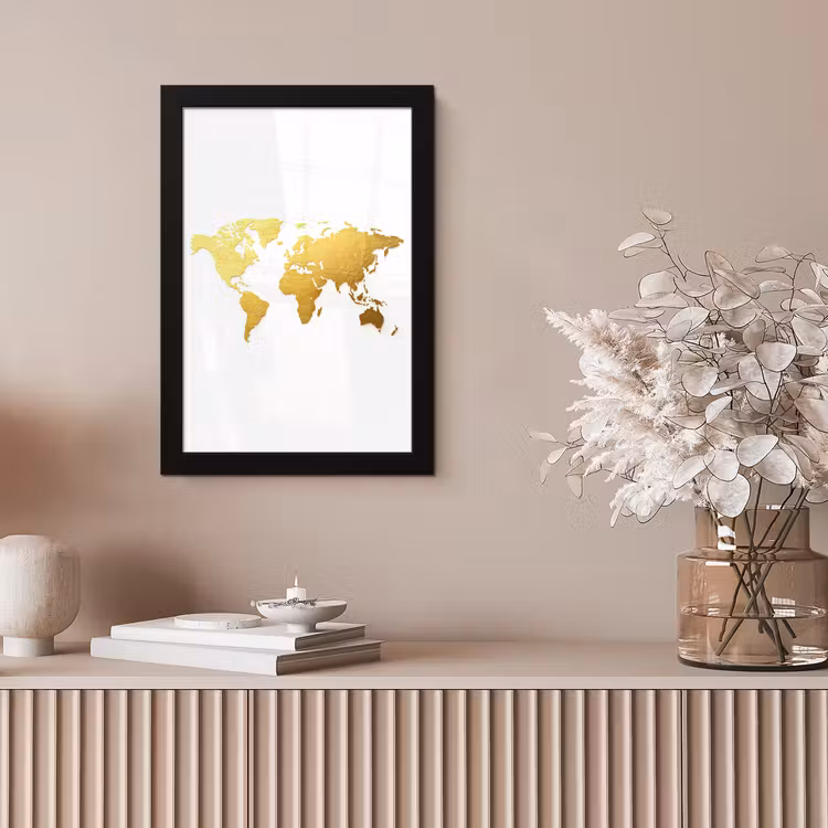 Wereldkaart - Wit - Leerachtig textuur fotolijst zwart zonder passe partout klein -sfeer5