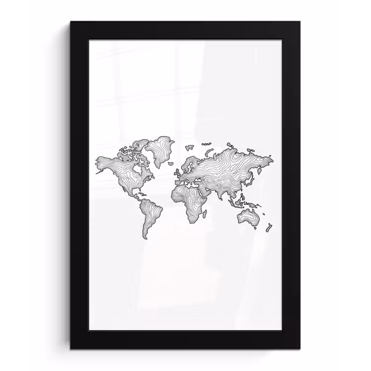 Wereldkaart - Golven - Lijnen fotolijst zwart zonder passe partout klein -3d
