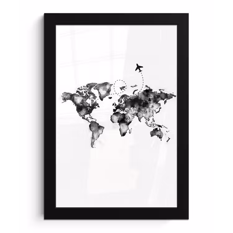Wereldkaart - Wereldreis - Inkt fotolijst zwart zonder passe partout klein -3d