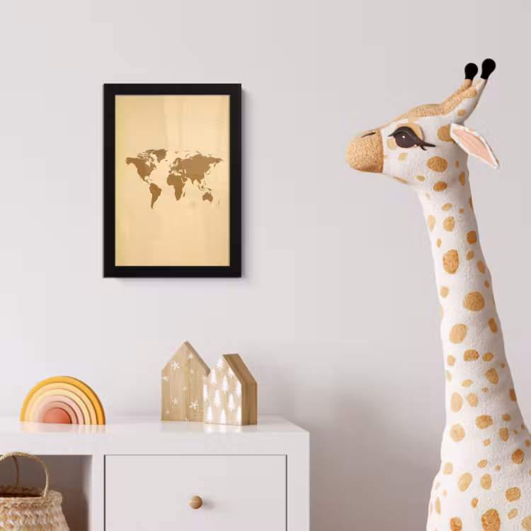 Wereldkaart -Windroos - Bruin fotolijst zwart zonder passe partout klein -usfeer4_kinderkamer