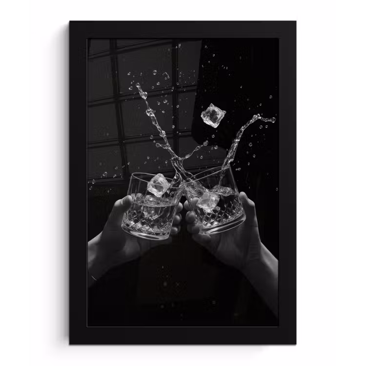 Whiskyglazen - Ijs - Spetters - Zwart fotolijst zwart zonder passe partout klein -3d