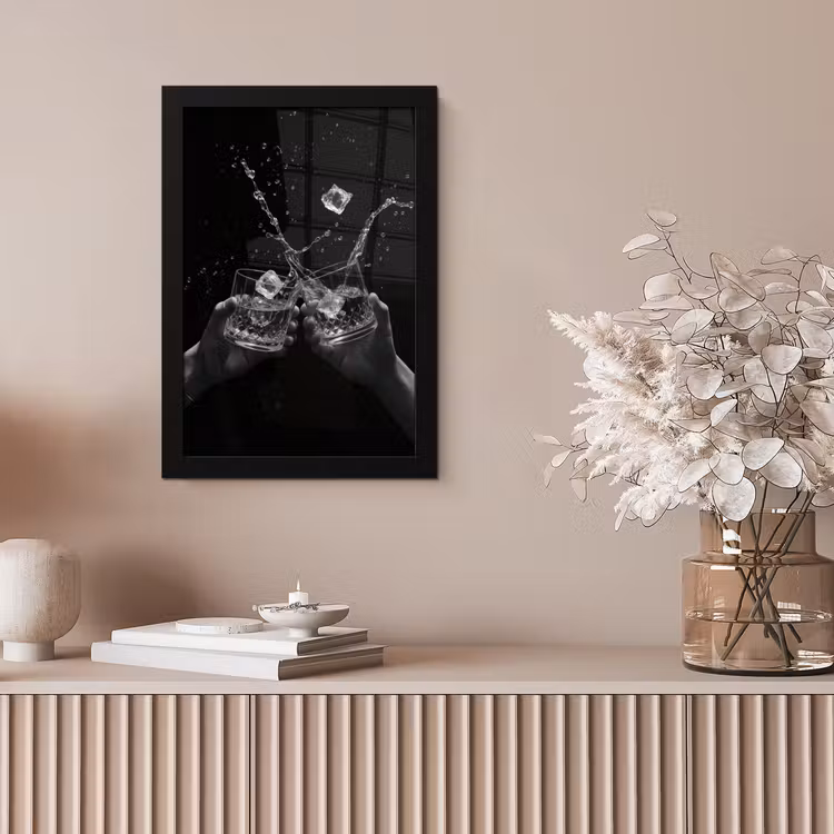 Whiskyglazen - Ijs - Spetters - Zwart fotolijst zwart zonder passe partout klein -sfeer5