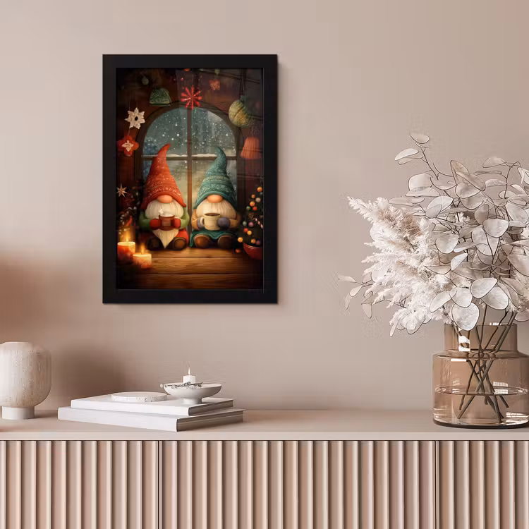 Gnooms - Kerst - Raam - Kleurrijk fotolijst zwart zonder passe partout klein -sfeer5