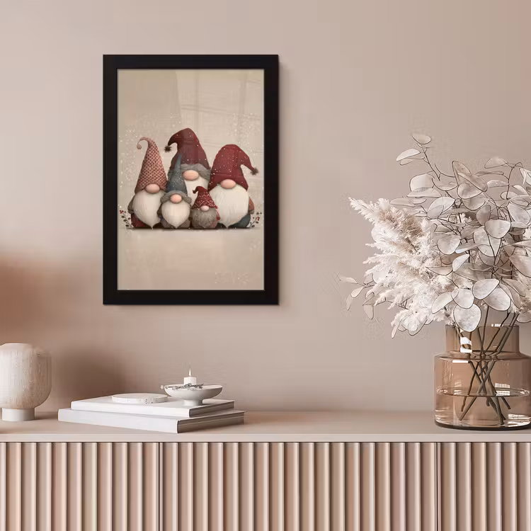 Kabouters - Kerst - Sneeuw - Puntmutsen fotolijst zwart zonder passe partout klein -sfeer5
