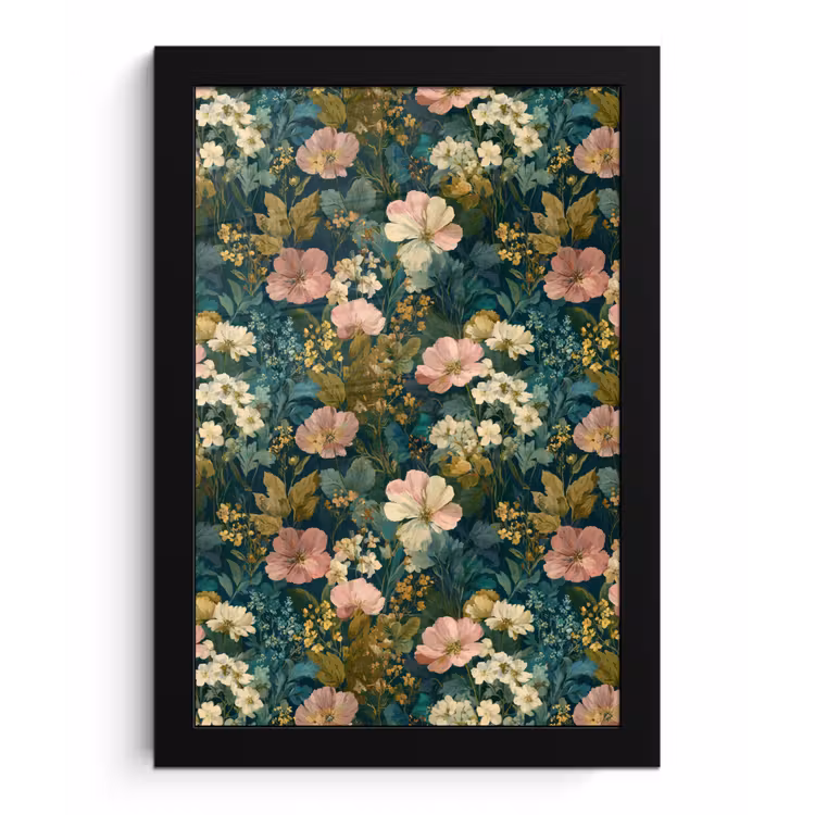 Wilde bloemen - Botanisch - Patroon - Roze - Romantisch fotolijst zwart zonder passe partout klein 224 -3d
