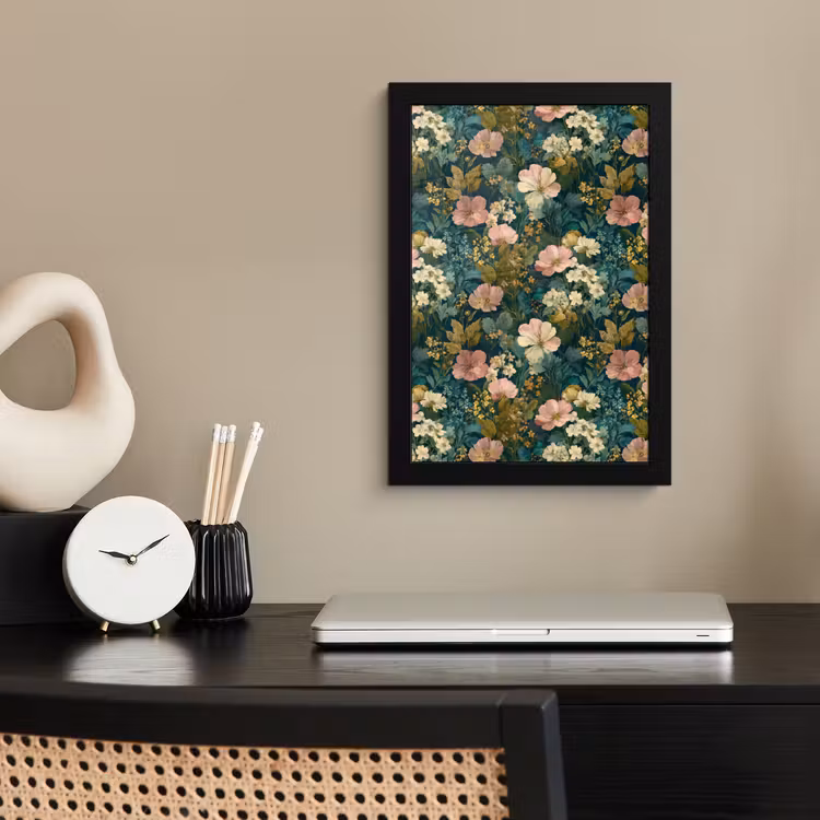 Wilde bloemen - Botanisch - Patroon - Roze - Romantisch fotolijst zwart zonder passe partout klein 224 -sfeer1