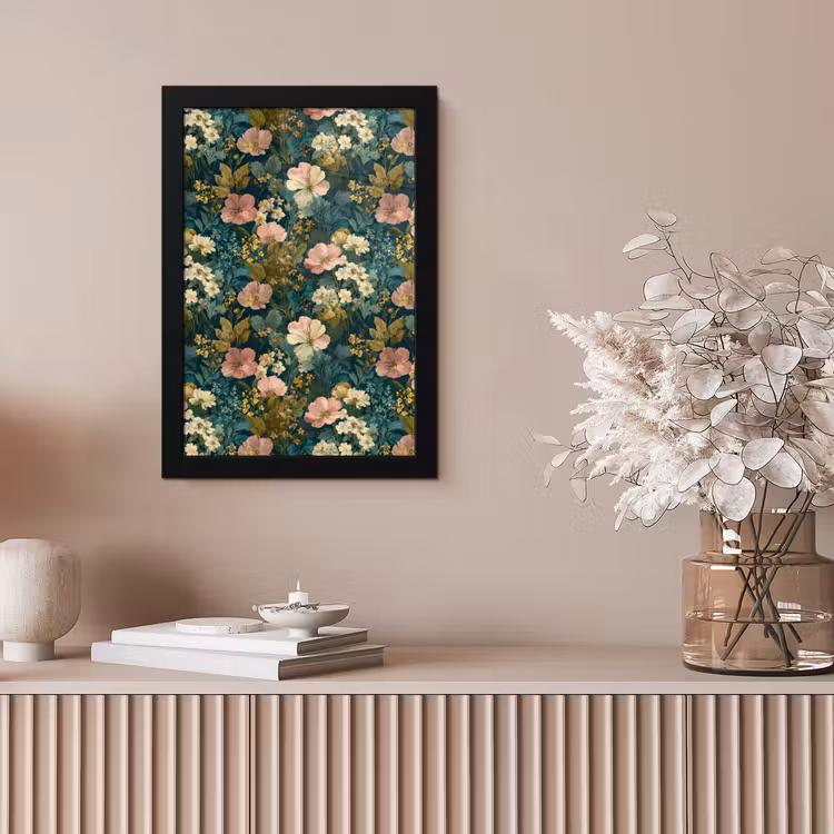 Wilde bloemen - Botanisch - Patroon - Roze - Romantisch fotolijst zwart zonder passe partout klein 224 -sfeer5