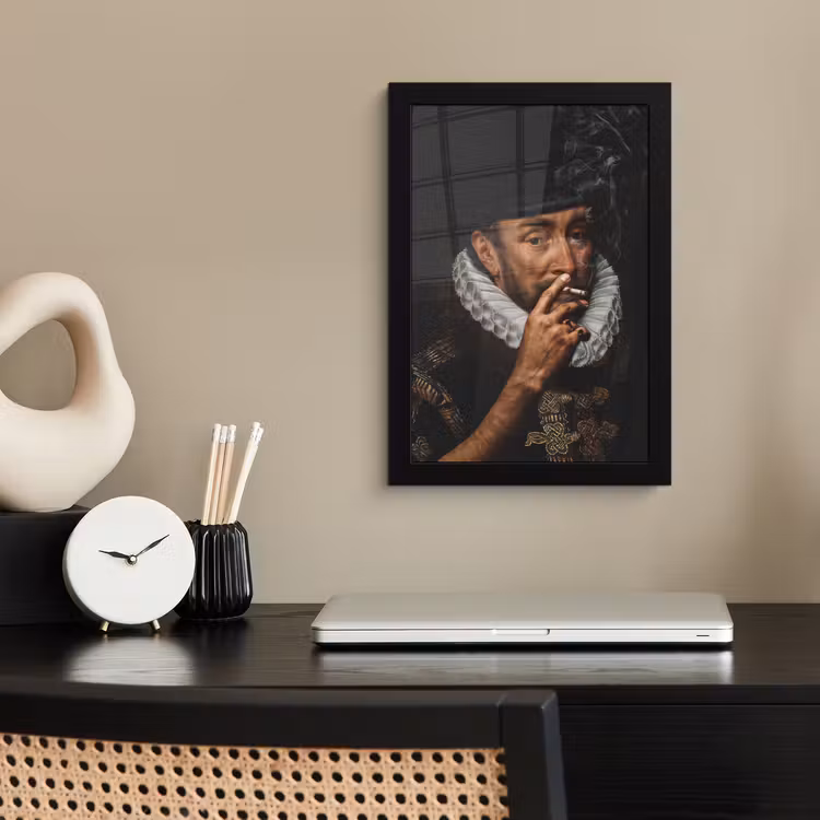 Willem van Oranje - Adriaen Thomasz - Sigaretten fotolijst zwart zonder passe partout klein -sfeer1