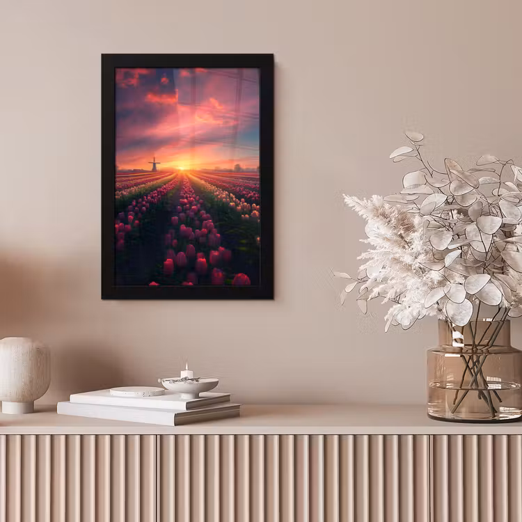 Windmolen - Zonsondergang - Landschap fotolijst zwart zonder passe partout klein -sfeer5